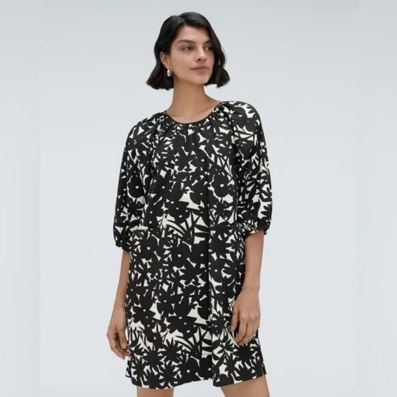 Everlane Seersucker Floral Puff Sleeve Mini Dress Scandinavian Summer Sundress - Picture 1 of 12